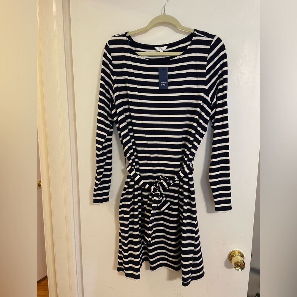 Crown & Ivy blue striped dress, size XXL NWT